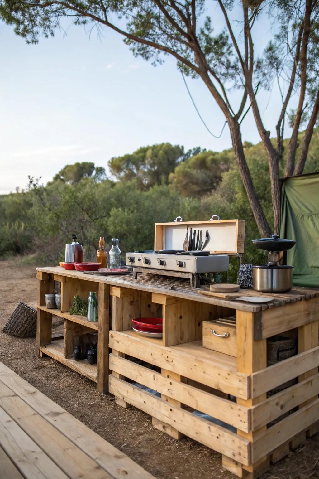 Create your kitchen with basic do-it-yourself pallet solutions.