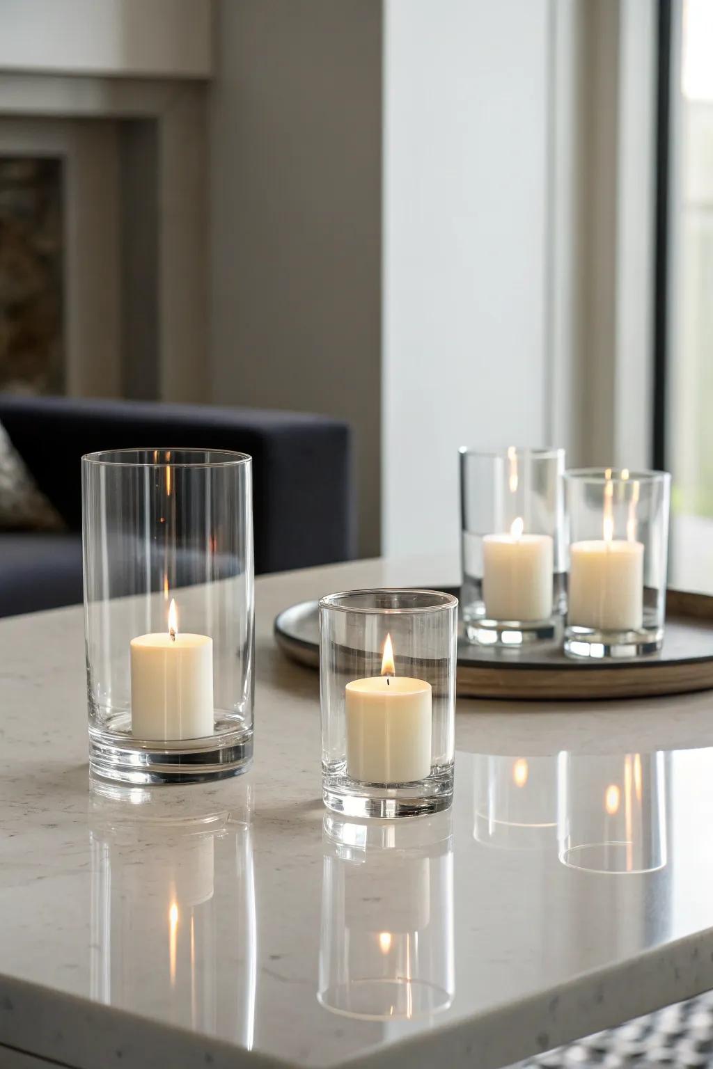 Modern grace featuring minimalist glass candle enclosures.