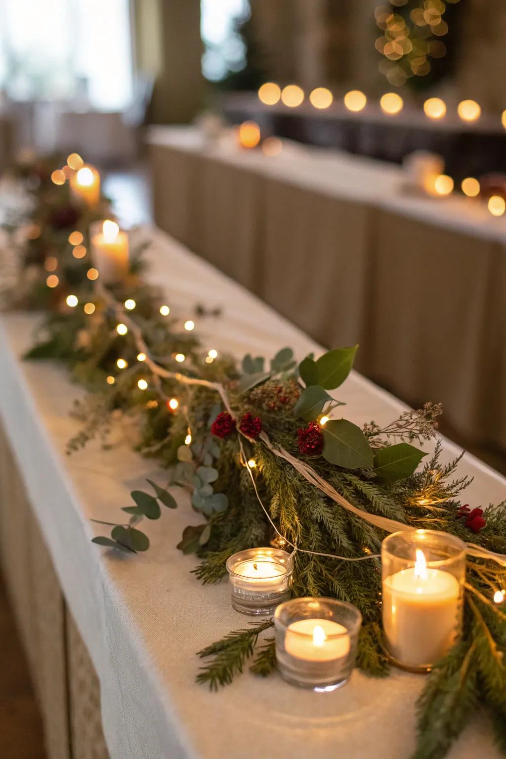 A wreath featuring strategically placed lights for subdued illumination.