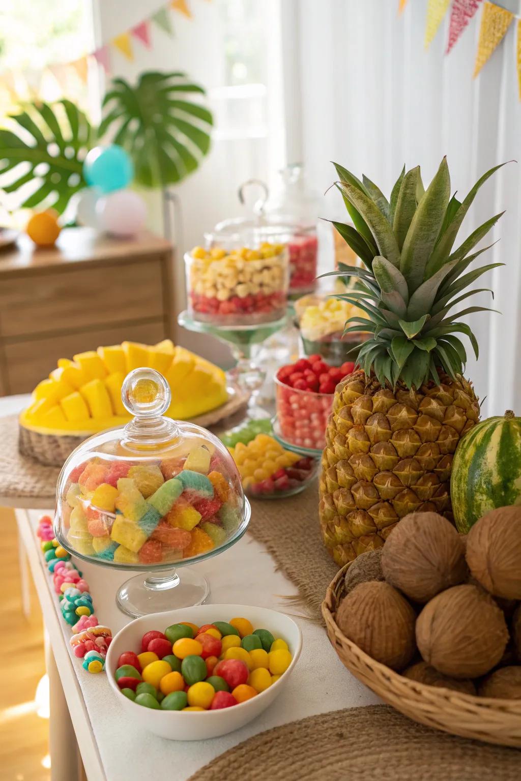 A candy table that brings the tropics to you.