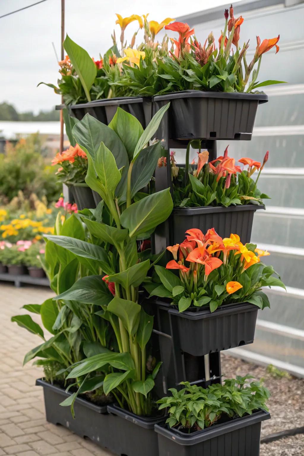 Introduce upright interest using 'Flame' lilies.