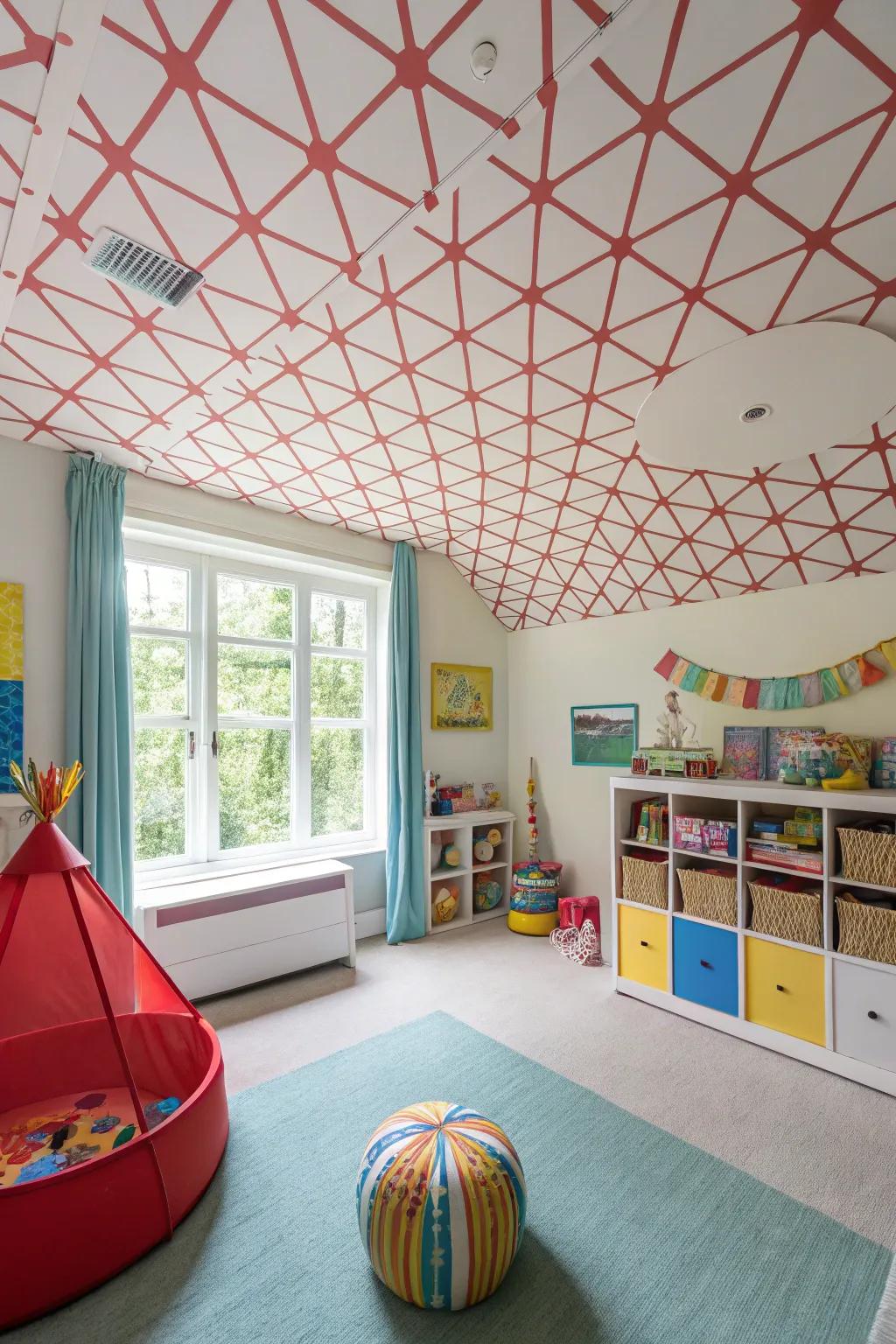 Add a playful detail through the distinctive crows foot ceiling design.