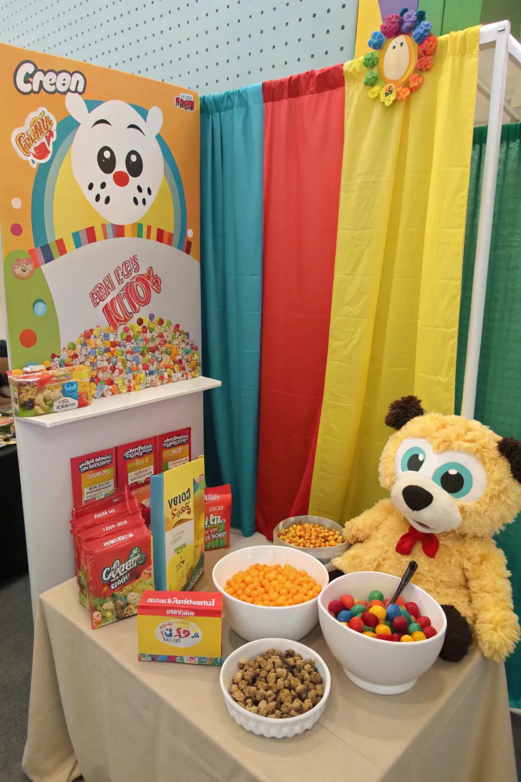 A designated snapshot corner furnished with grain-themed props and a lively scene setter.