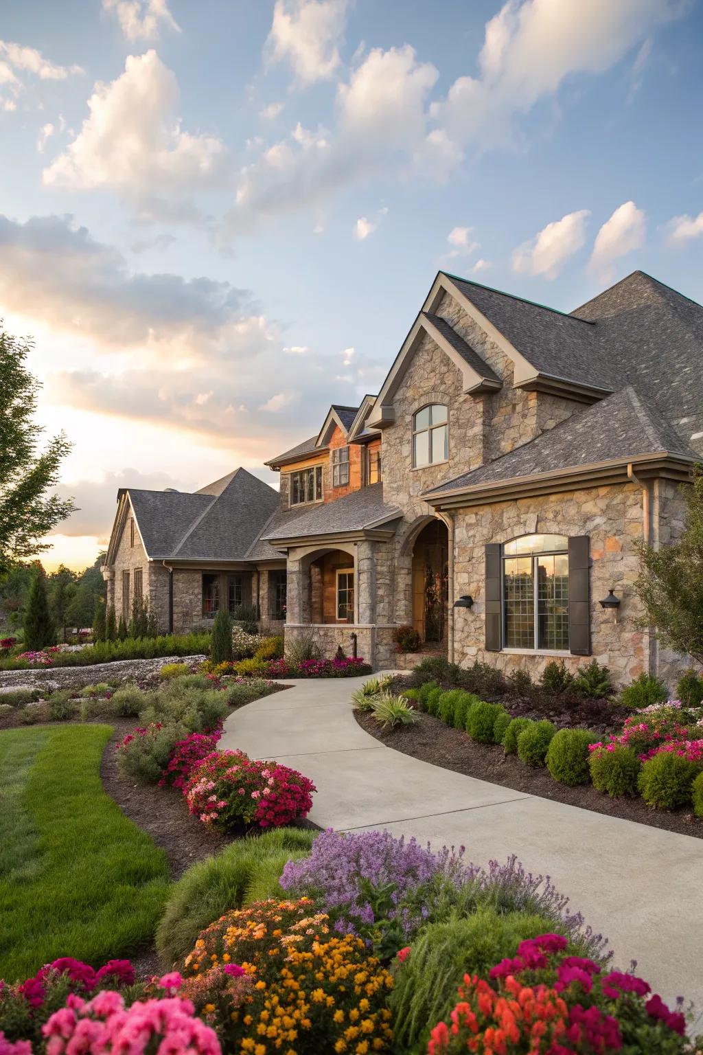 Stone overlay siding presents a luxurious stone-like appearance.