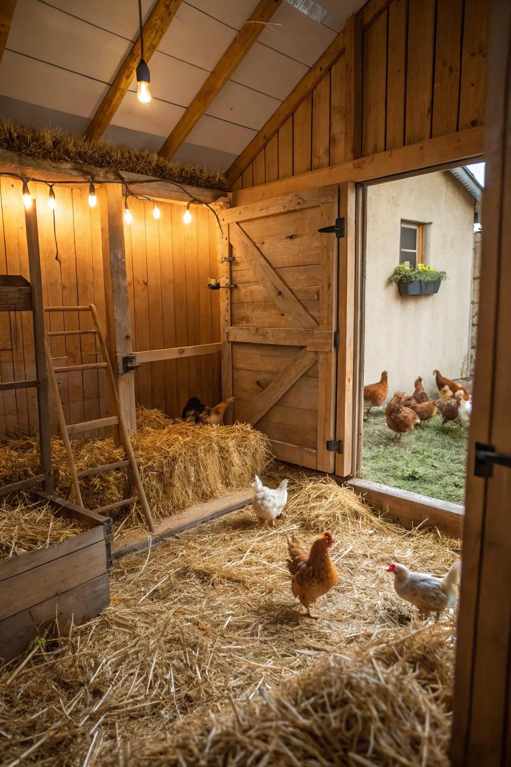Snug sleeping surfaces fashion a warm and inviting area for your hens.