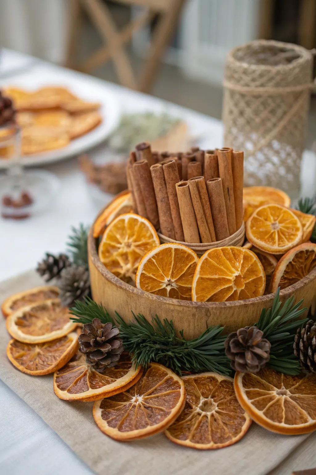 Inherent compositions bestowing warmth and aroma upon festive decorations.