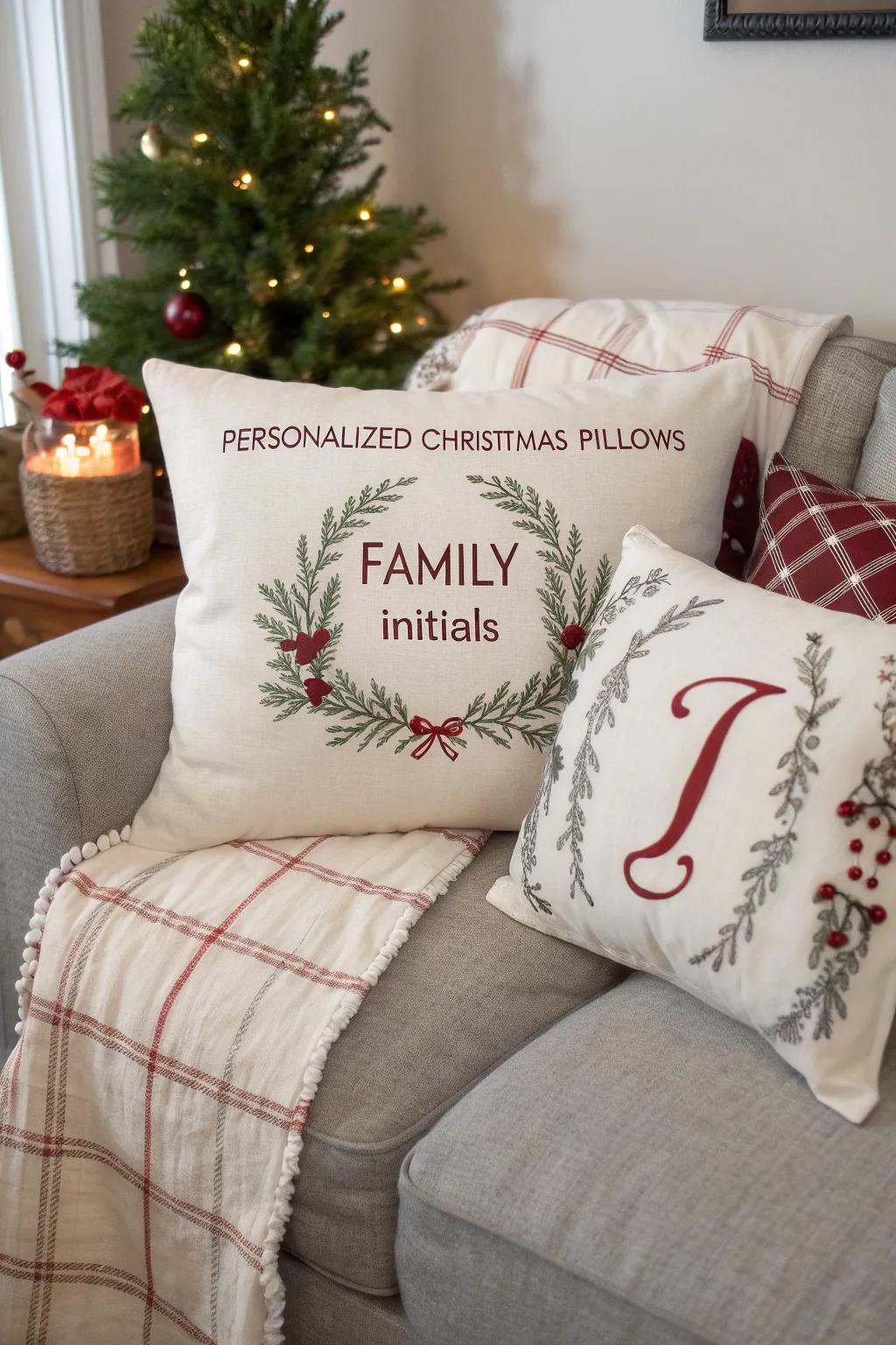 Bespoke cushions infusing a singular familial embellishment.