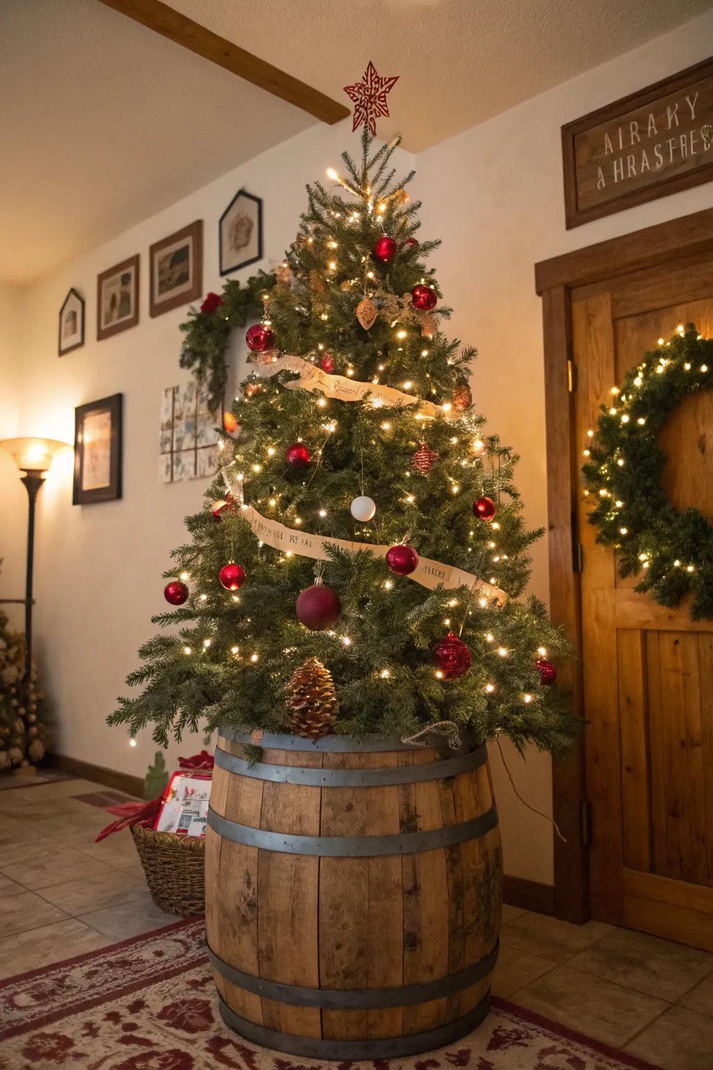 A themed cask harmonizes your decorative elements.