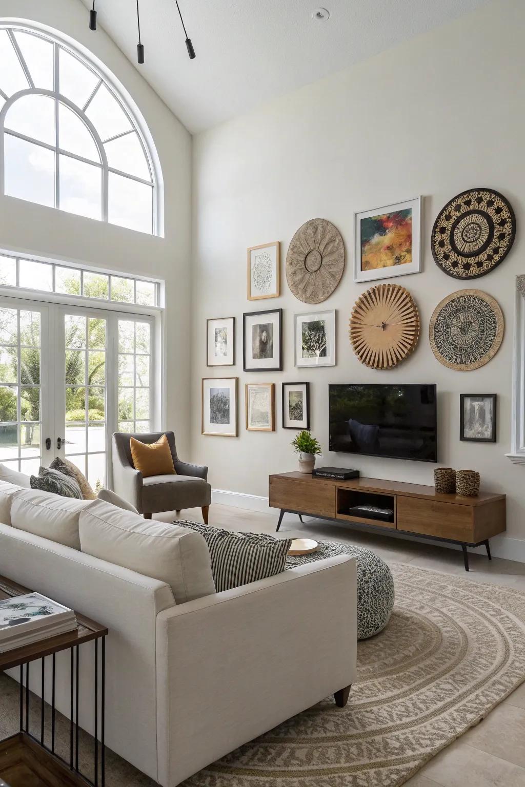 Raise the bar of your decor with encased circle artwork.