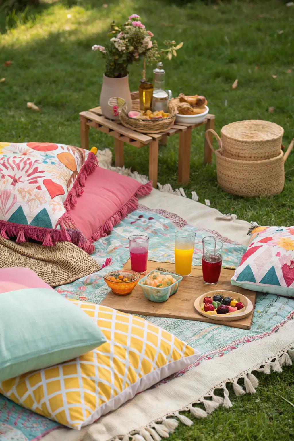 A comfortable picnic arrangement invites guests to unwind and enjoy.