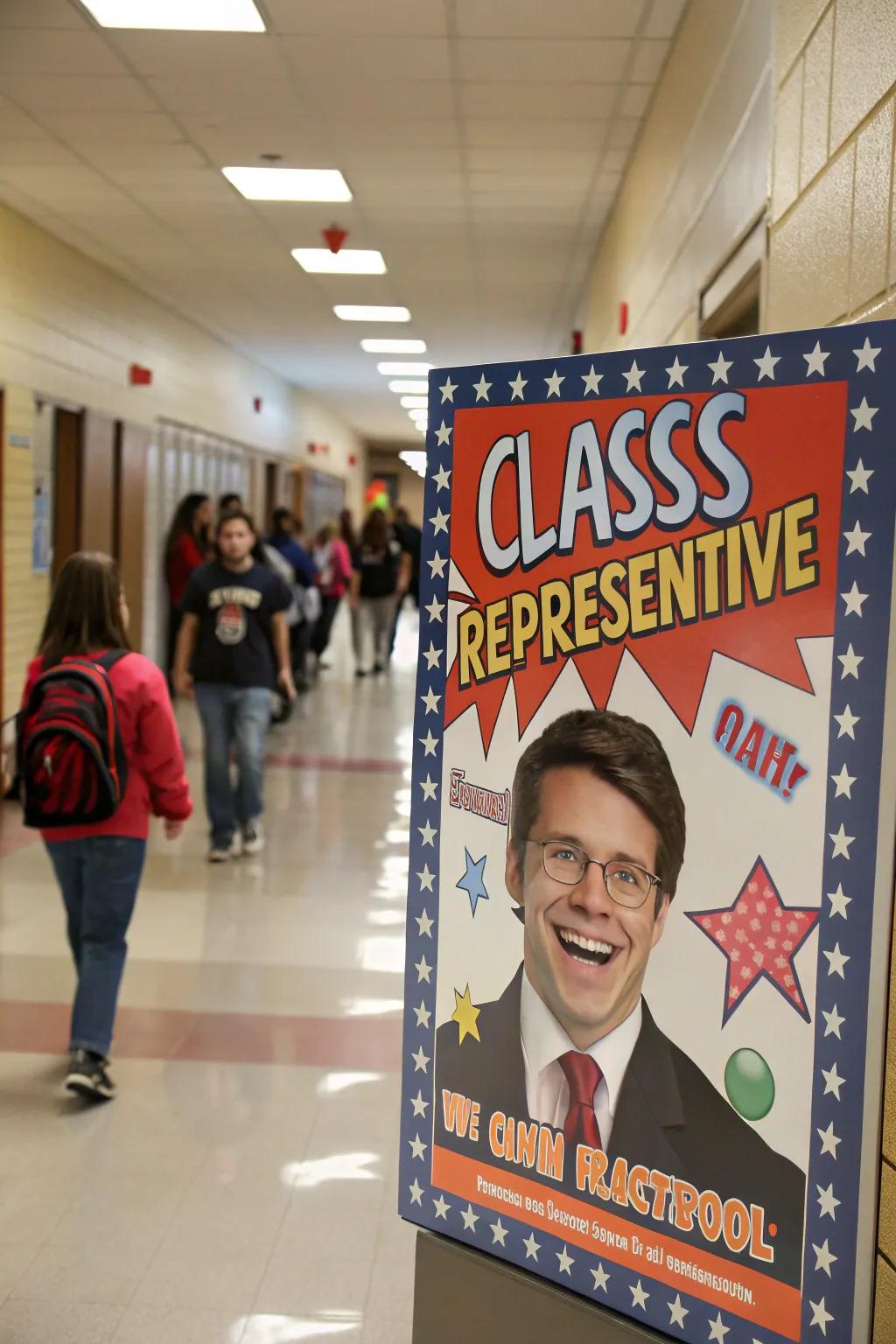 Humor adds a playful touch to a class representative poster.