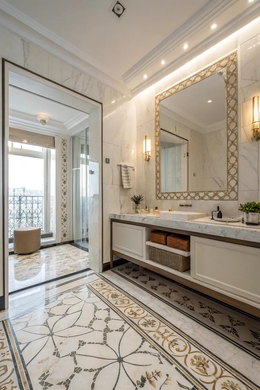 Polished marble flooring adds a deluxe sensation.