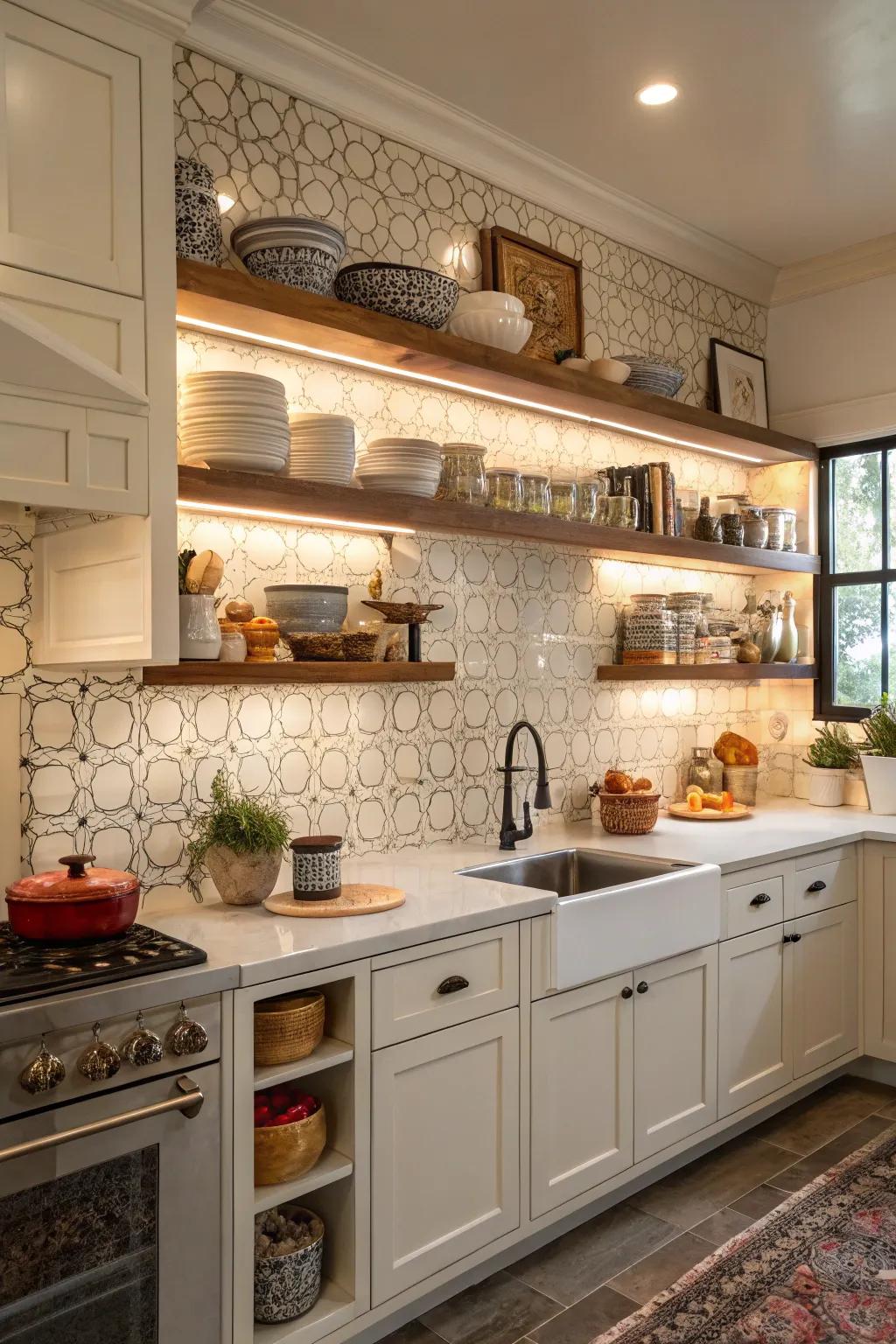 Unrestricted storage incorporates functional elegance to this traditional kitchen.