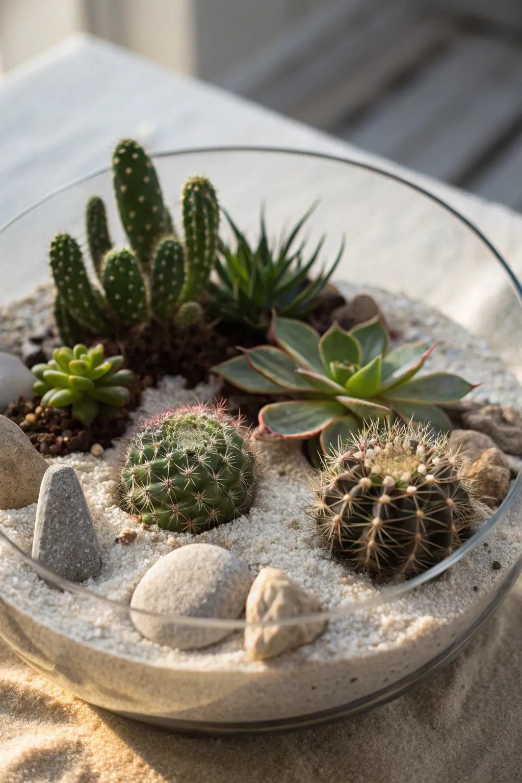 An arid haven terrarium, an exceptional rendition of traditional configurations.