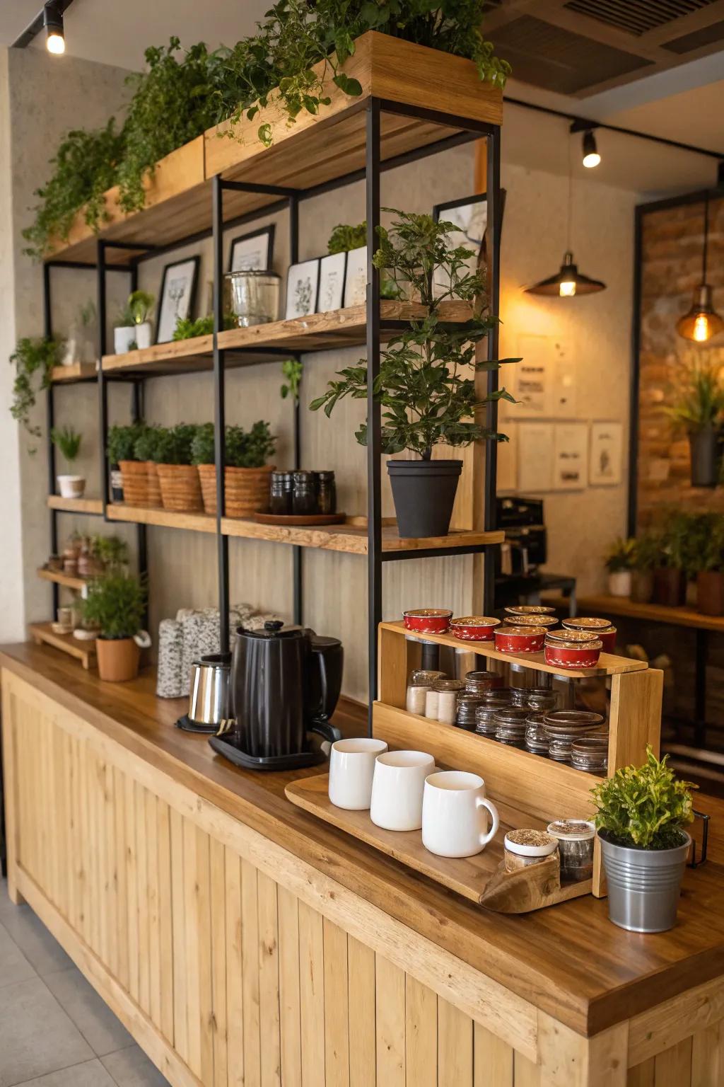 Natural components like wood and flora bring coziness and peace to your station.