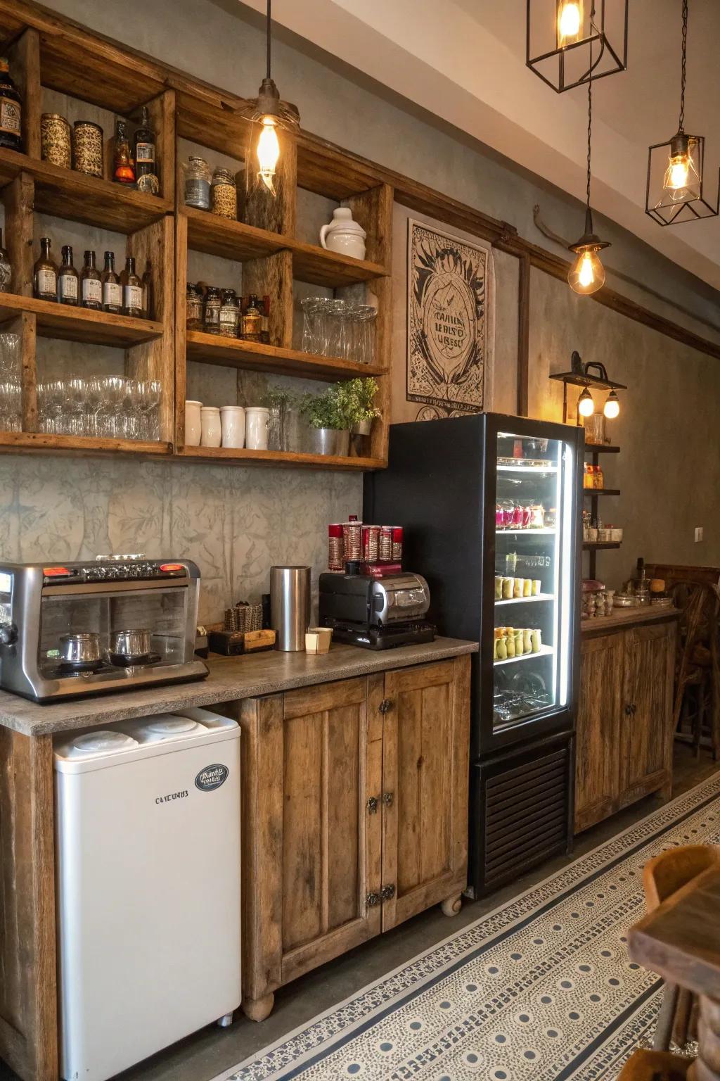 Functionality and country appeal combine in this coffee station.