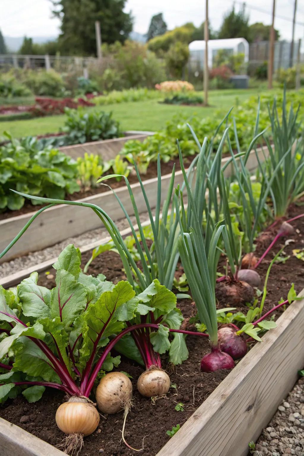 Bulbs and root crops, a vibrant and collaborative garden pair.