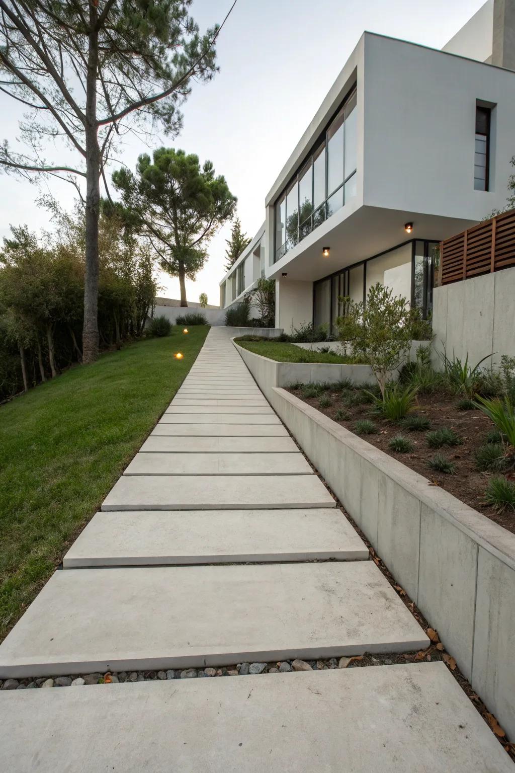 Minimalist walkways create a sleek and modern look.