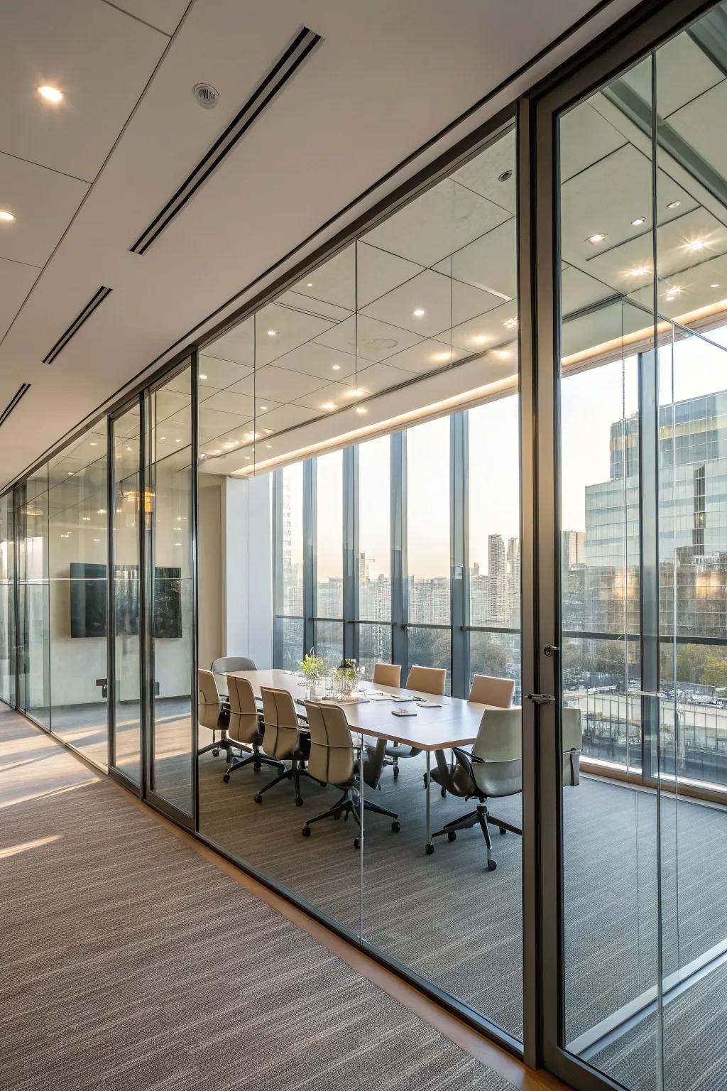 Glass elements create an open, connected atmosphere.