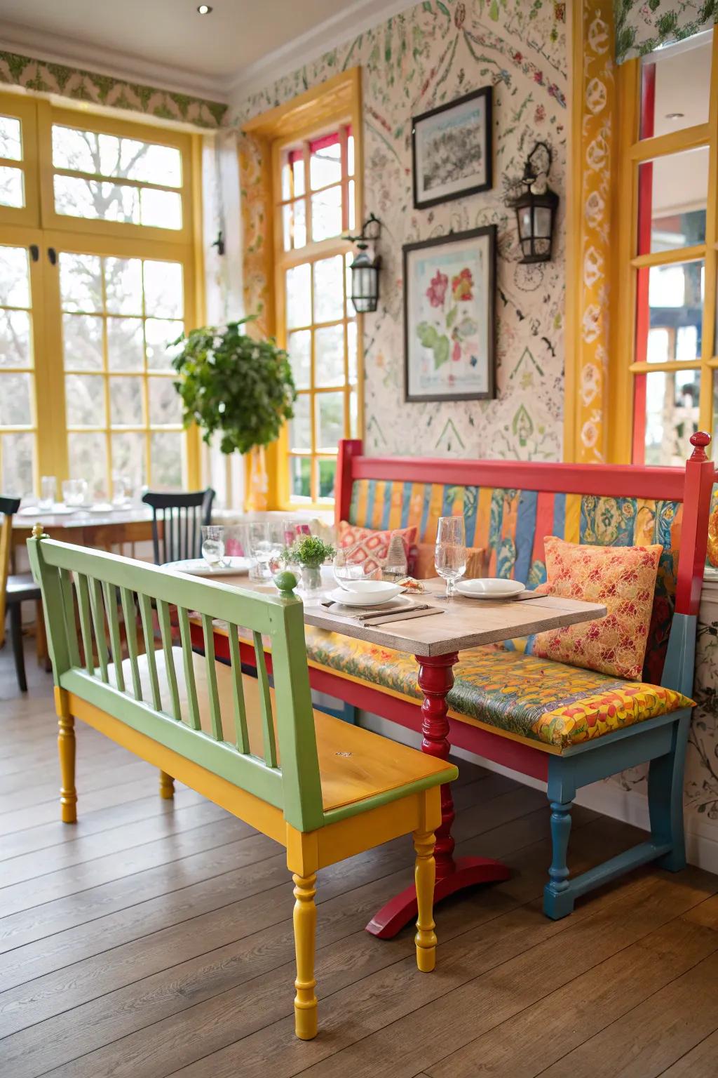 A vibrant bench that injects personality into any room.