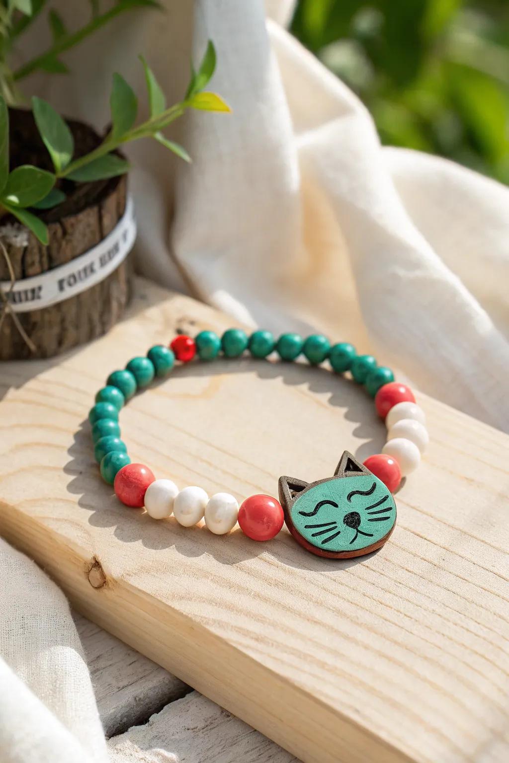 Show your wild side using this cute cat-inspired Kandi armlet, a great blend of simplicity and bright colors!