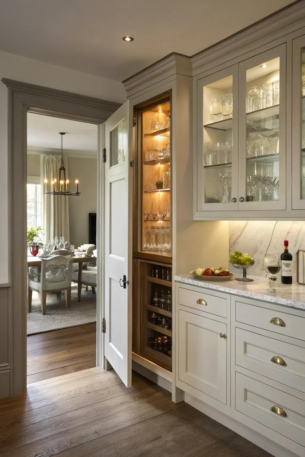 A backdoor cabinet grants extra storage in shared zones.