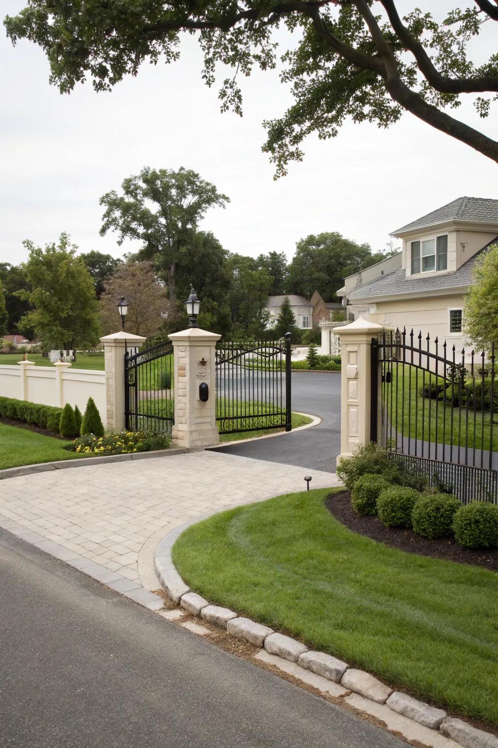 Elegant barriers and entrances adding style to the driveway.