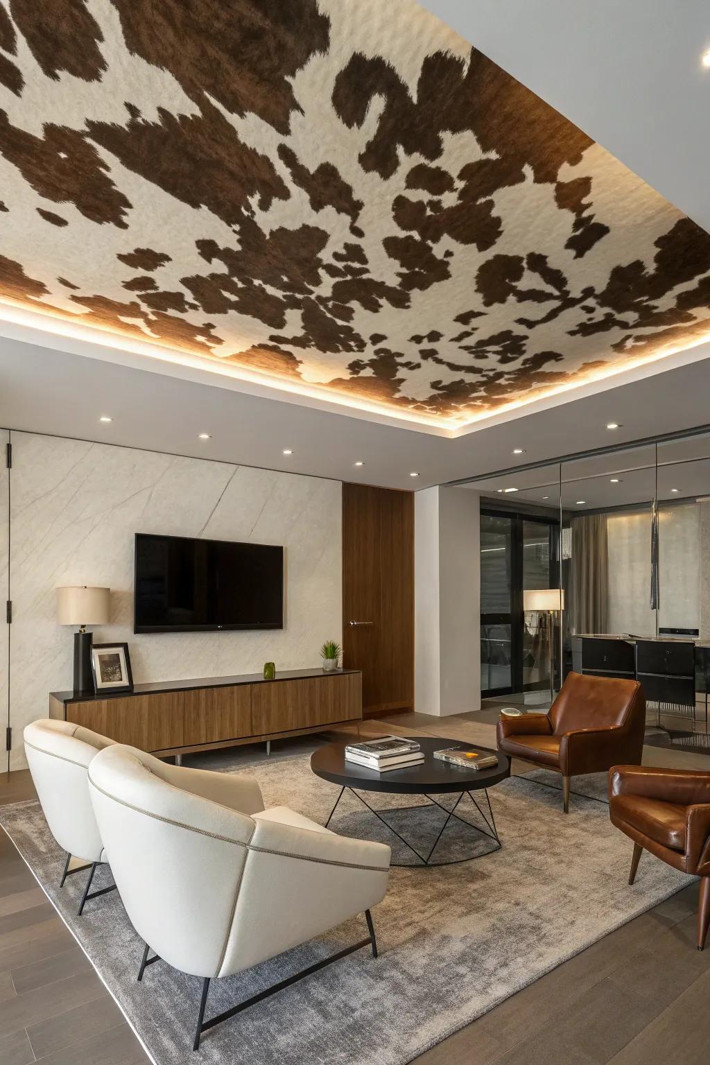 A unique ceiling emphasis employing hide for an unexpected flourish.