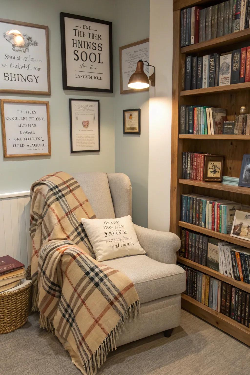 Themed reading nooks offer a perfect escape for book enthusiasts.