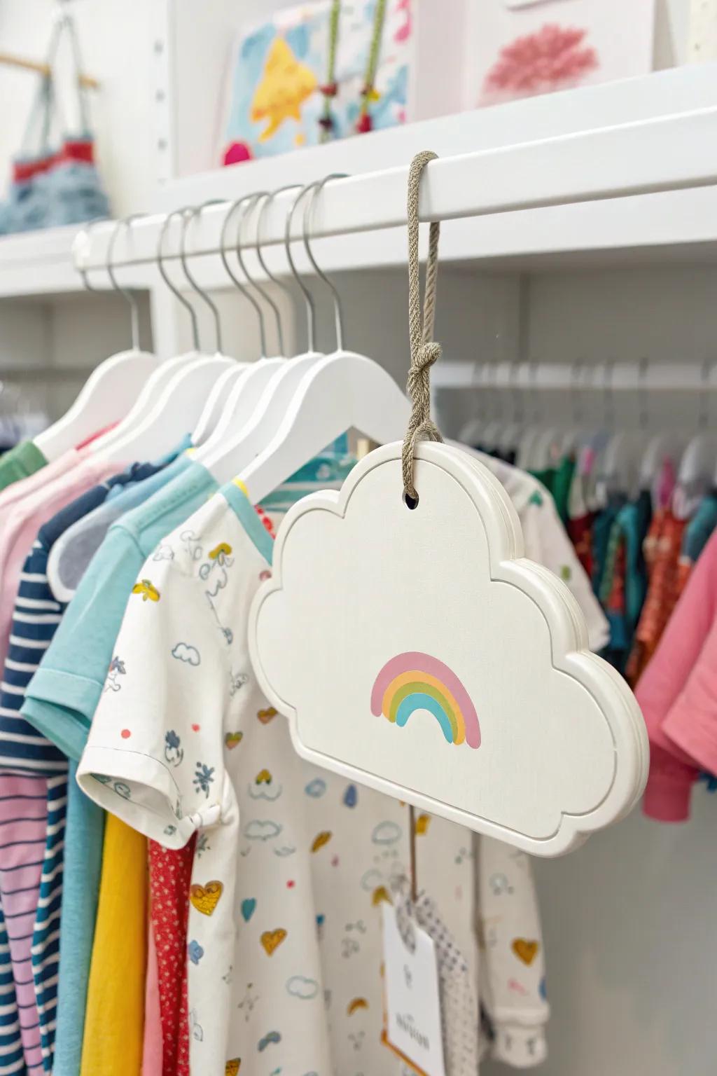A cloud-shaped price label for a children’s clothing line, adding a playful touch.