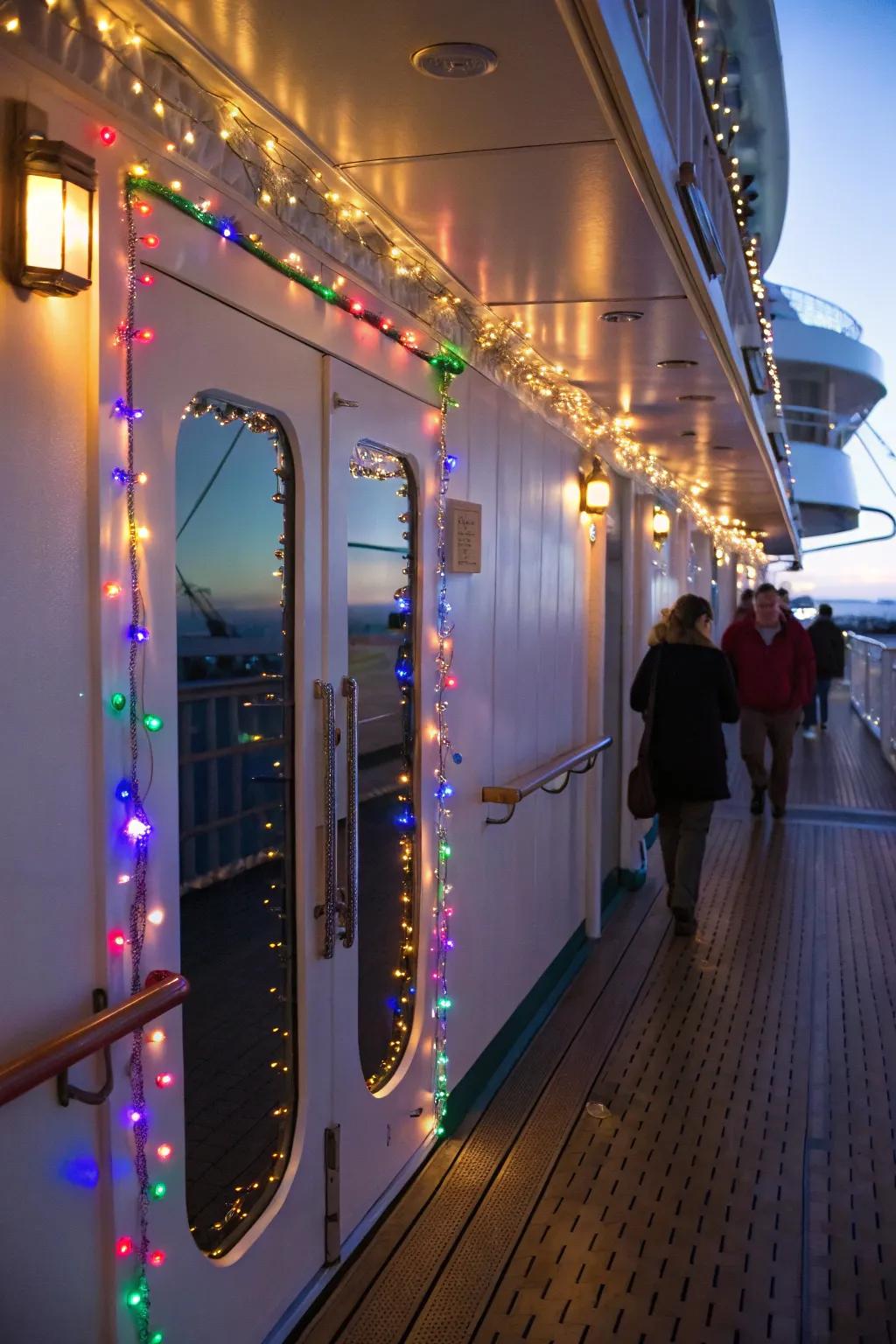 Brighten your cruise door with string lights.