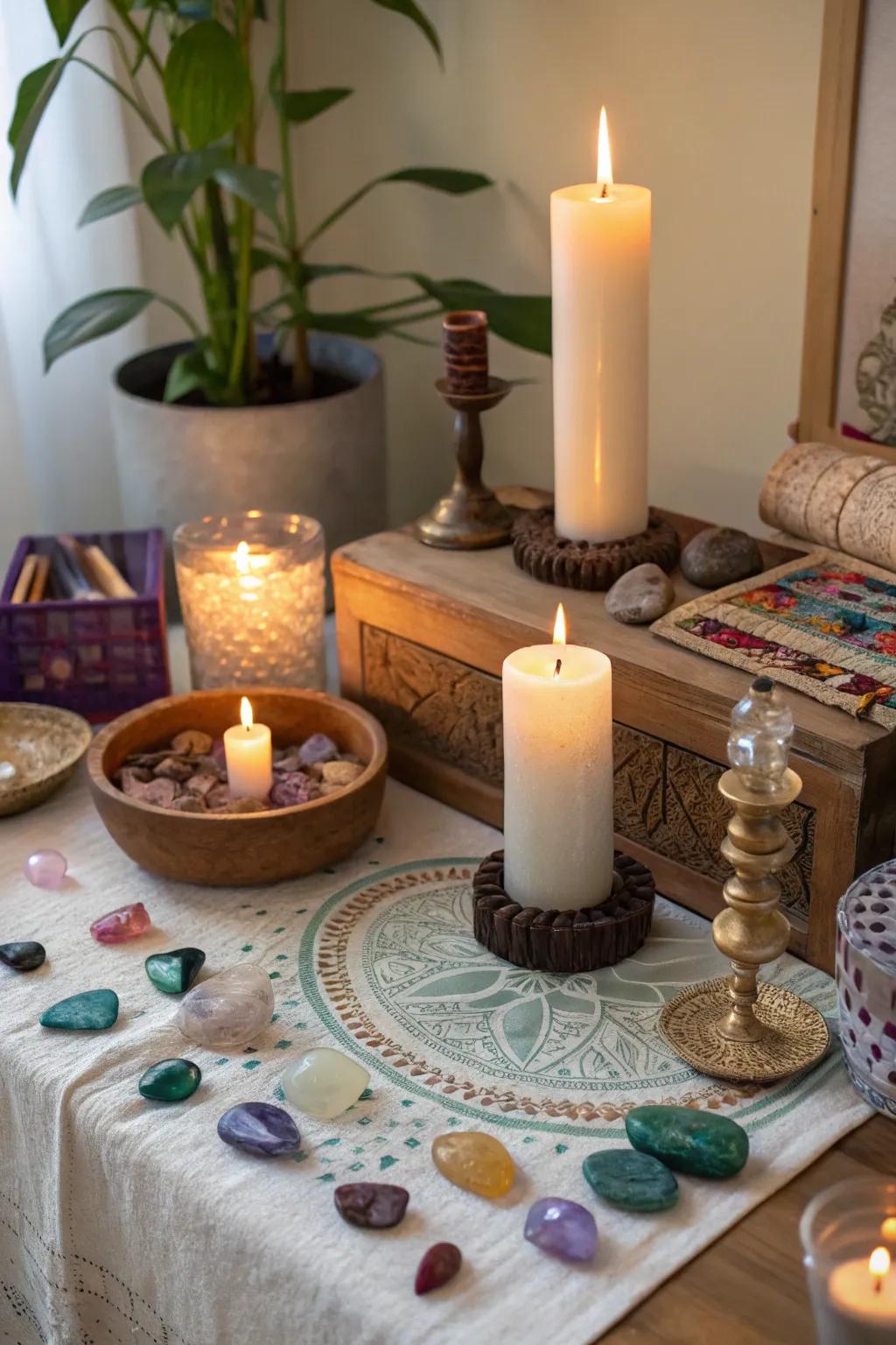 A personal shrine can be a sacred area for reflection and tranquility.