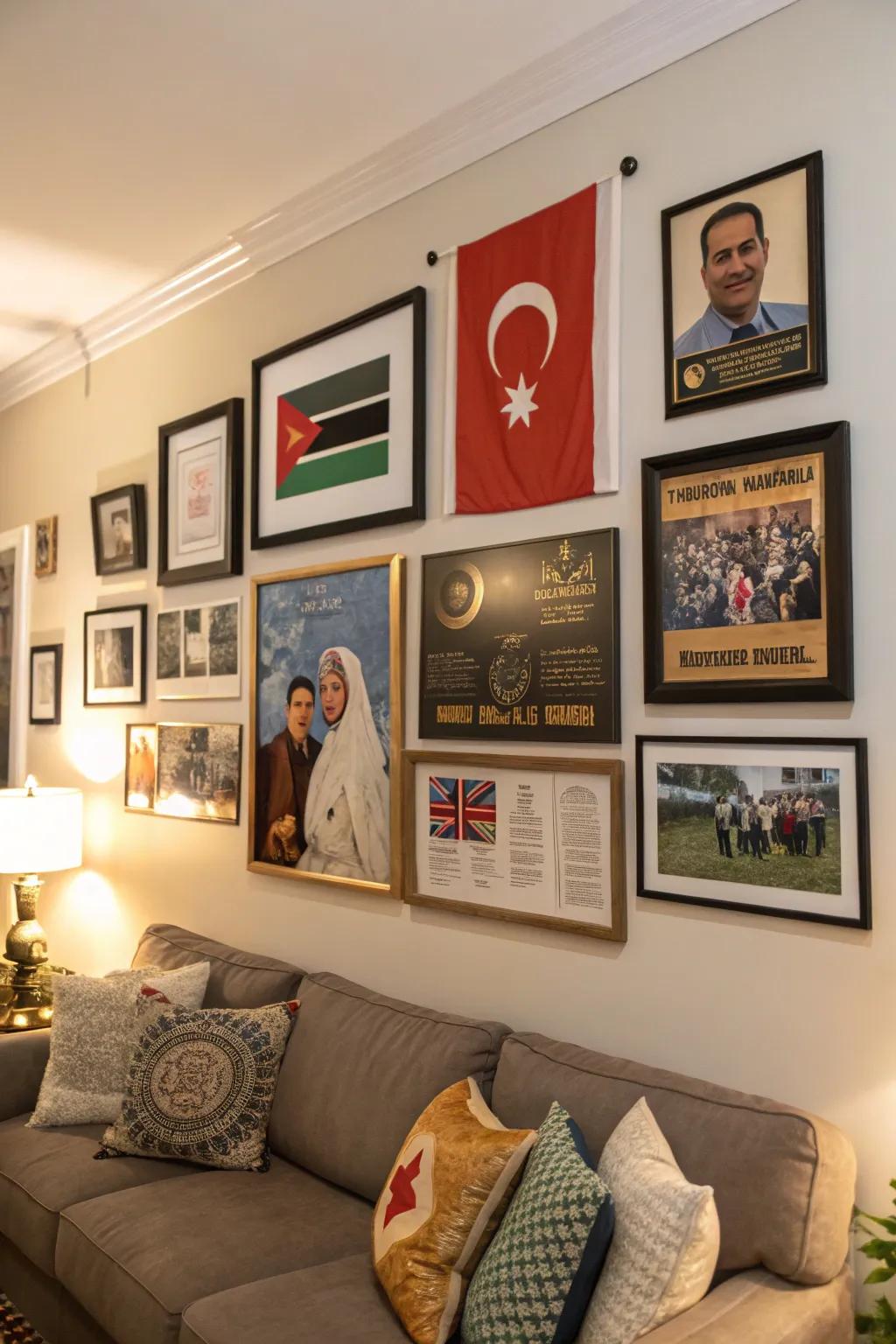 Posters of personal heritage make family spaces unique.