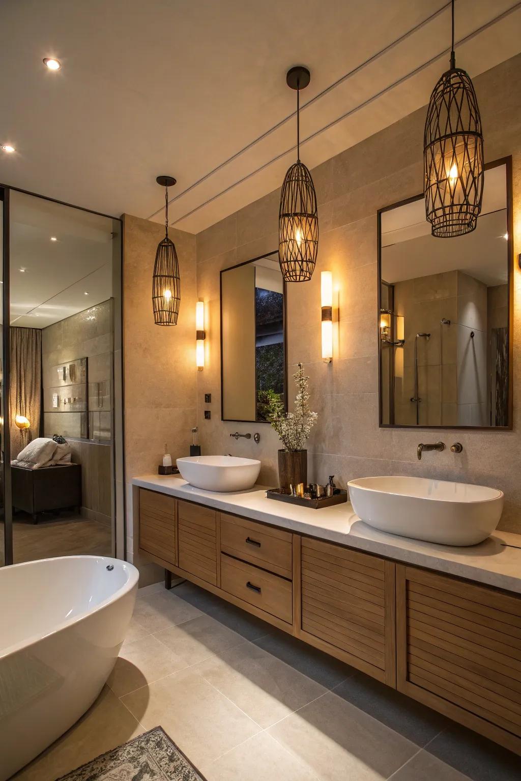 Utilizing modern lighting elevates the overall atmosphere of your bathroom.
