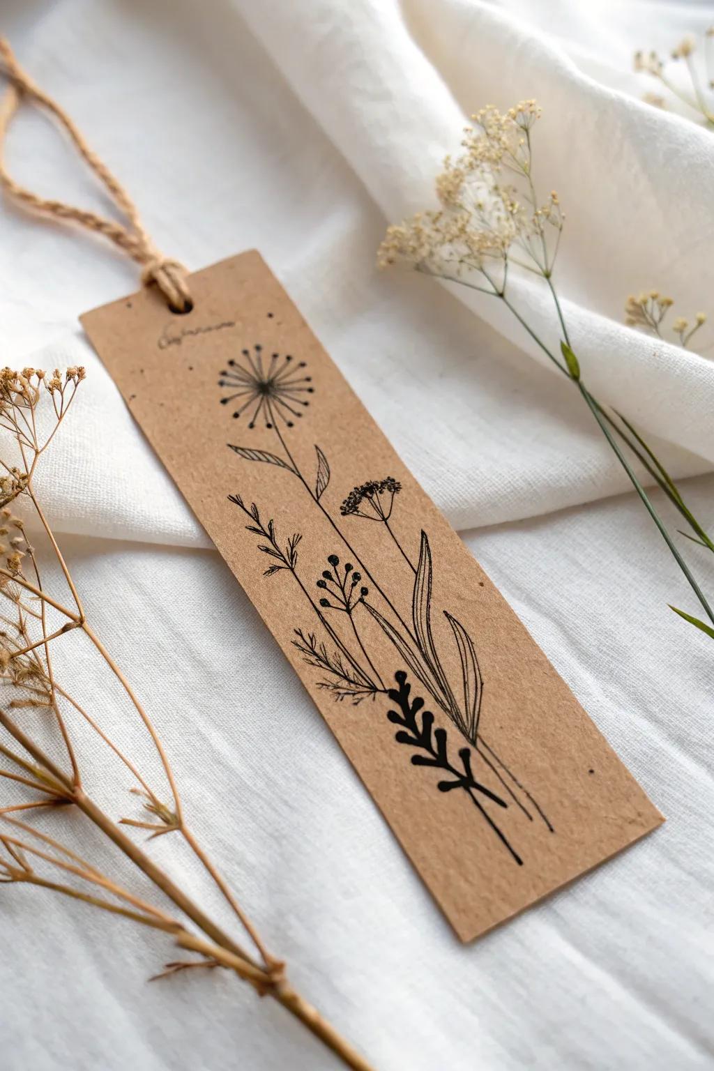 Embrace the charm of simplicity with this rustic kraft paper bookmark, perfect for nature lovers and minimalists alike.