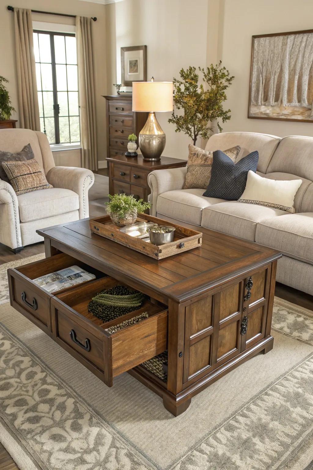 A storage ottoman for a neat and fashionable appearance.
