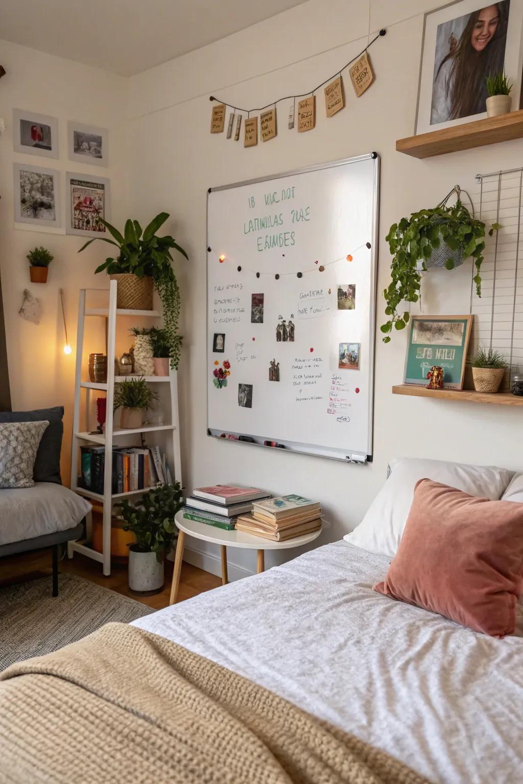 Keep your essentials visible with a magnetic whiteboard.