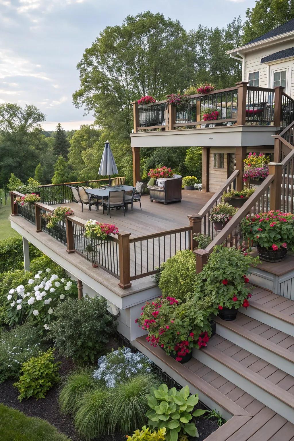 Layered decks introduce dimension and allure.