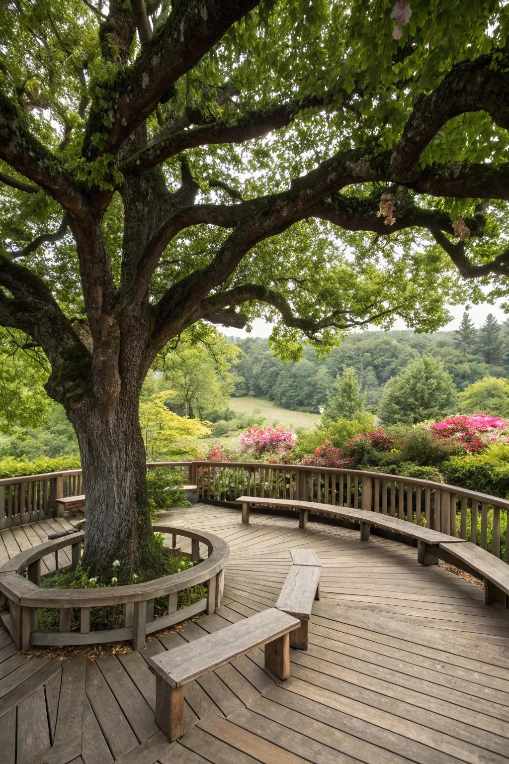 Enveloping benches provide extensive vistas and seating.