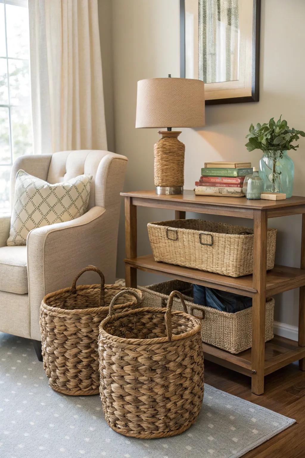 Stylish baskets offer elegant storing answers.