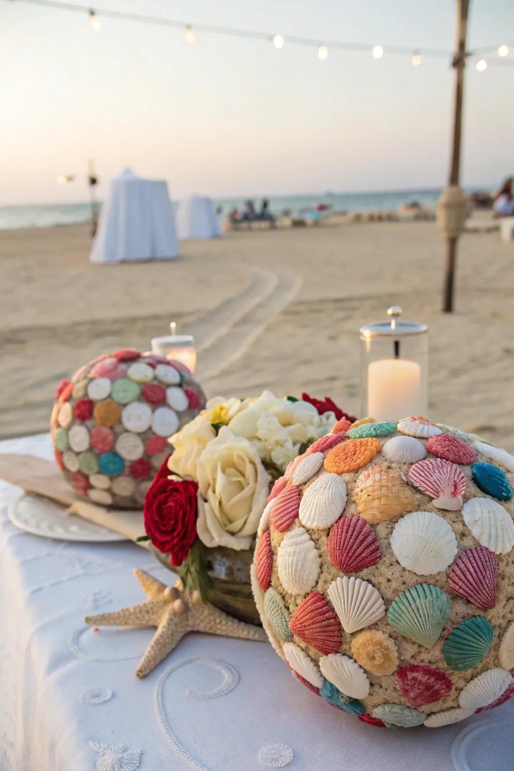 Shell-embellished orbs ushering in a coastal vibe