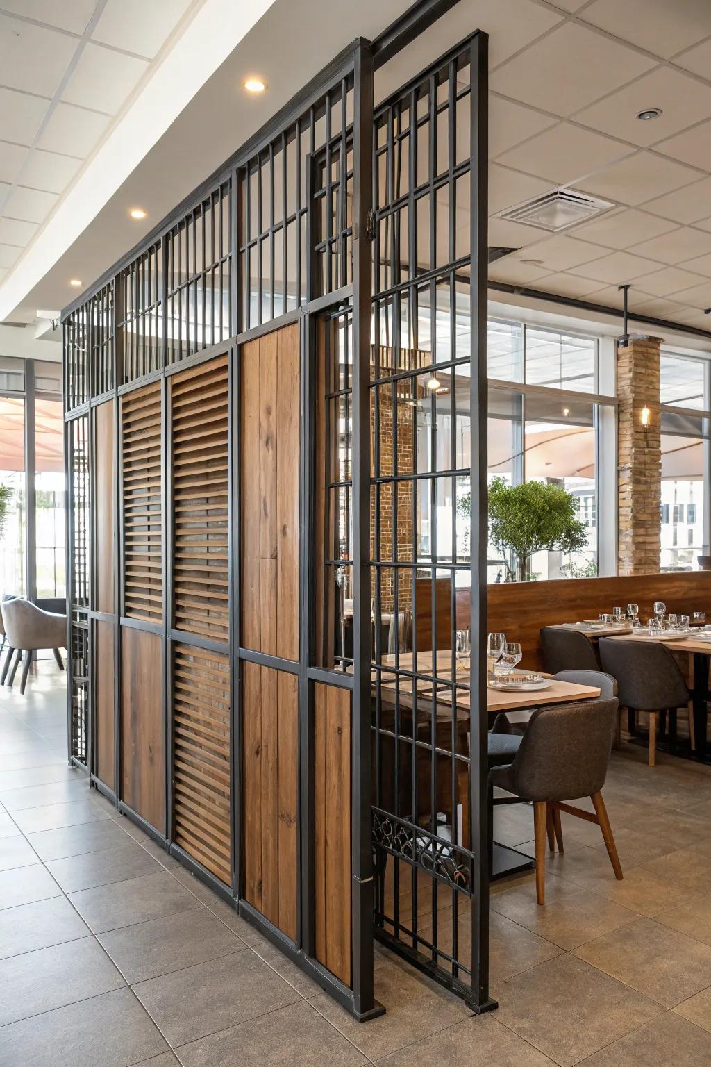 Metal and wood combinations create striking visual contrasts.