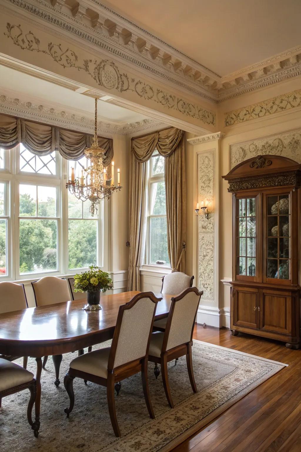 Architectural details raise the bar for your dining room windows.