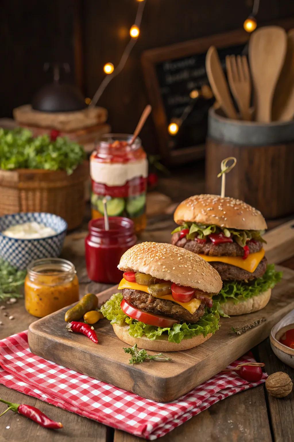 Construct individualized burgers with a spectrum of toppings.