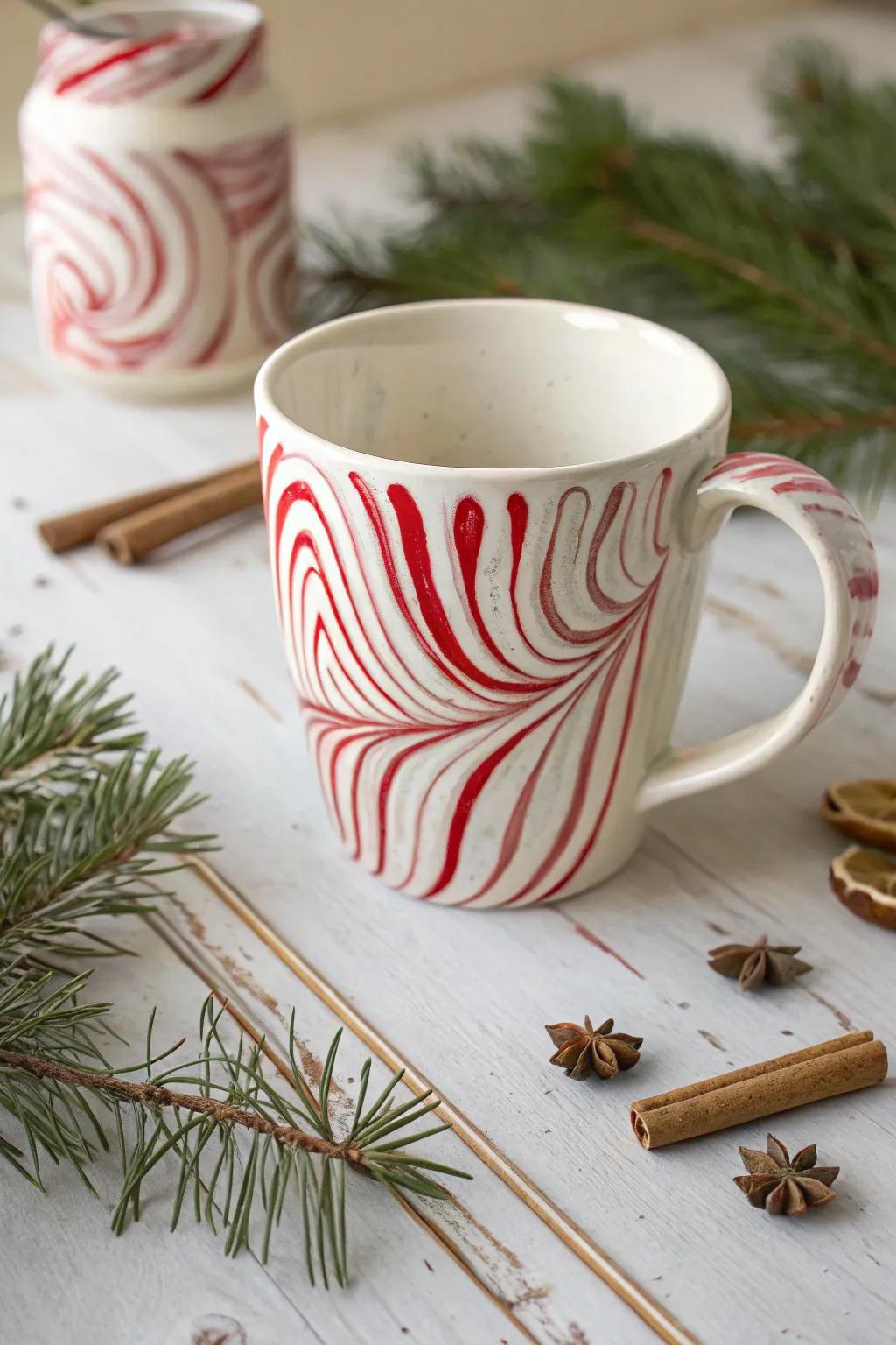 Enjoy a sweet twist to your holiday drinks with this lovely candy twist handle mug!