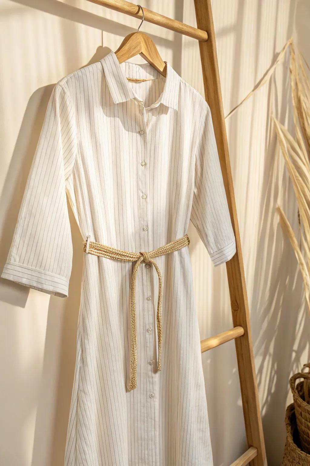 Transform refinement: from masculine shirt to chic dress, impeccable for a stylish brunch.