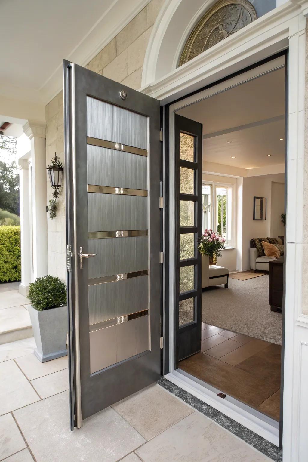 Sumptuous allure utilizing gilded accent panels.