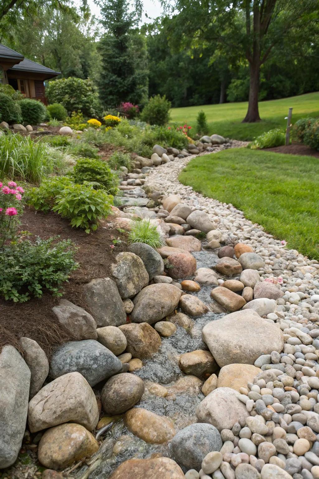 A desiccated brook bed imparts the allure of a stream devoid of water.