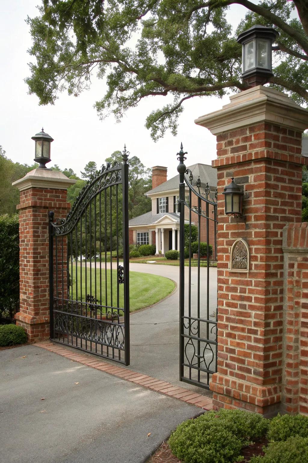 A classic stone and iron gate that stands the test of time.