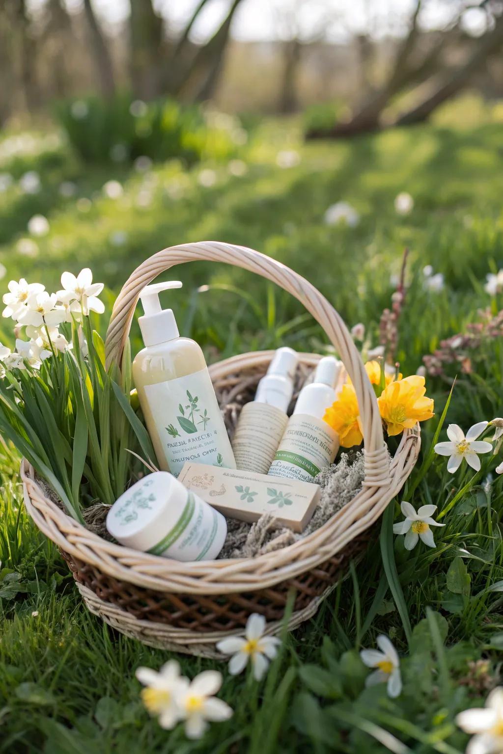 A sustainable beauty basket for eco-aware women.